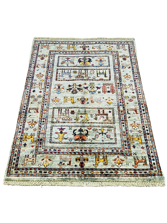 One of a Kind, Pure Wool, Naturally Dyed, Hand Knotted, Fine Afghan Traditional Chobi Area Rug – 3’ 12’’ x 2’ 11’’