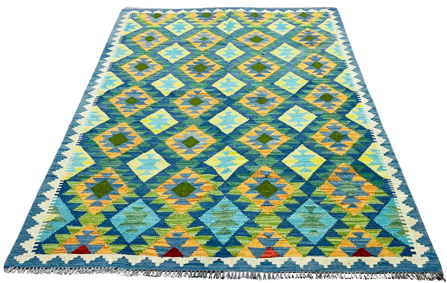 Colorful, Handwoven, Fine Afghan Maimana Kilim - Reversible Area Rug - 6’ 2’’ x 4’ 12’’