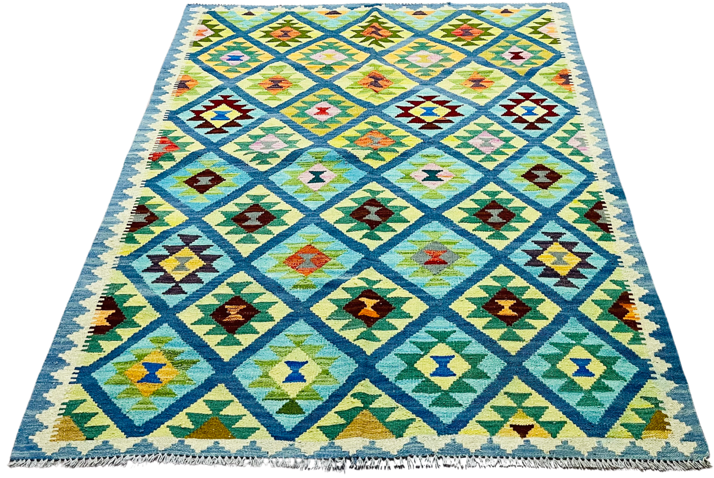 Colorful, Handwoven, Fine Afghan Maimana Kilim - Reversible Area Rug - 6’ 7’’ x 4’ 12’’