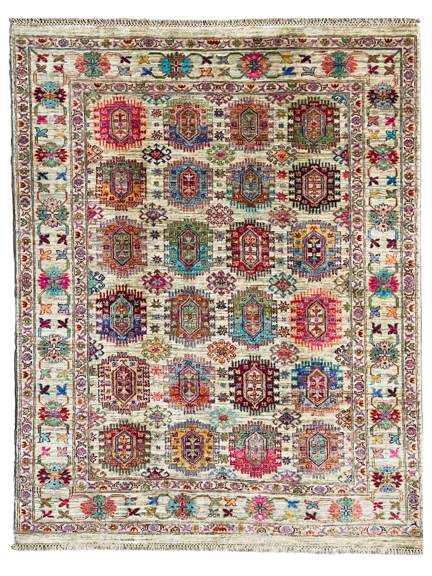 One of a Kind, Pure Wool, Naturally Dyed, Hand Knotted, Fine Afghan Traditional Waziri Area Rug – 6’ 4’’ x 4’ 11’’