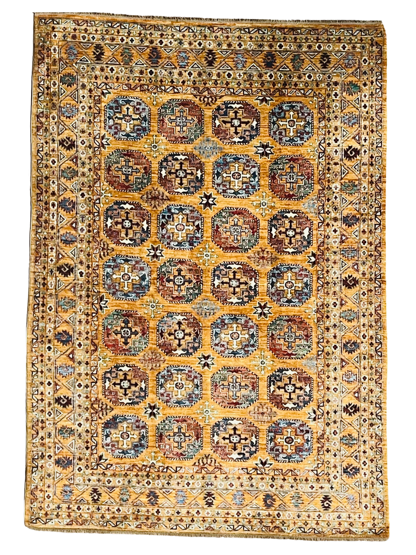 One of a Kind, Pure Wool, Naturally Dyed, Hand Knotted, Fine Afghan Traditional Feel Pai Area Rug – 7’ 12’’ x 5’ 7’’