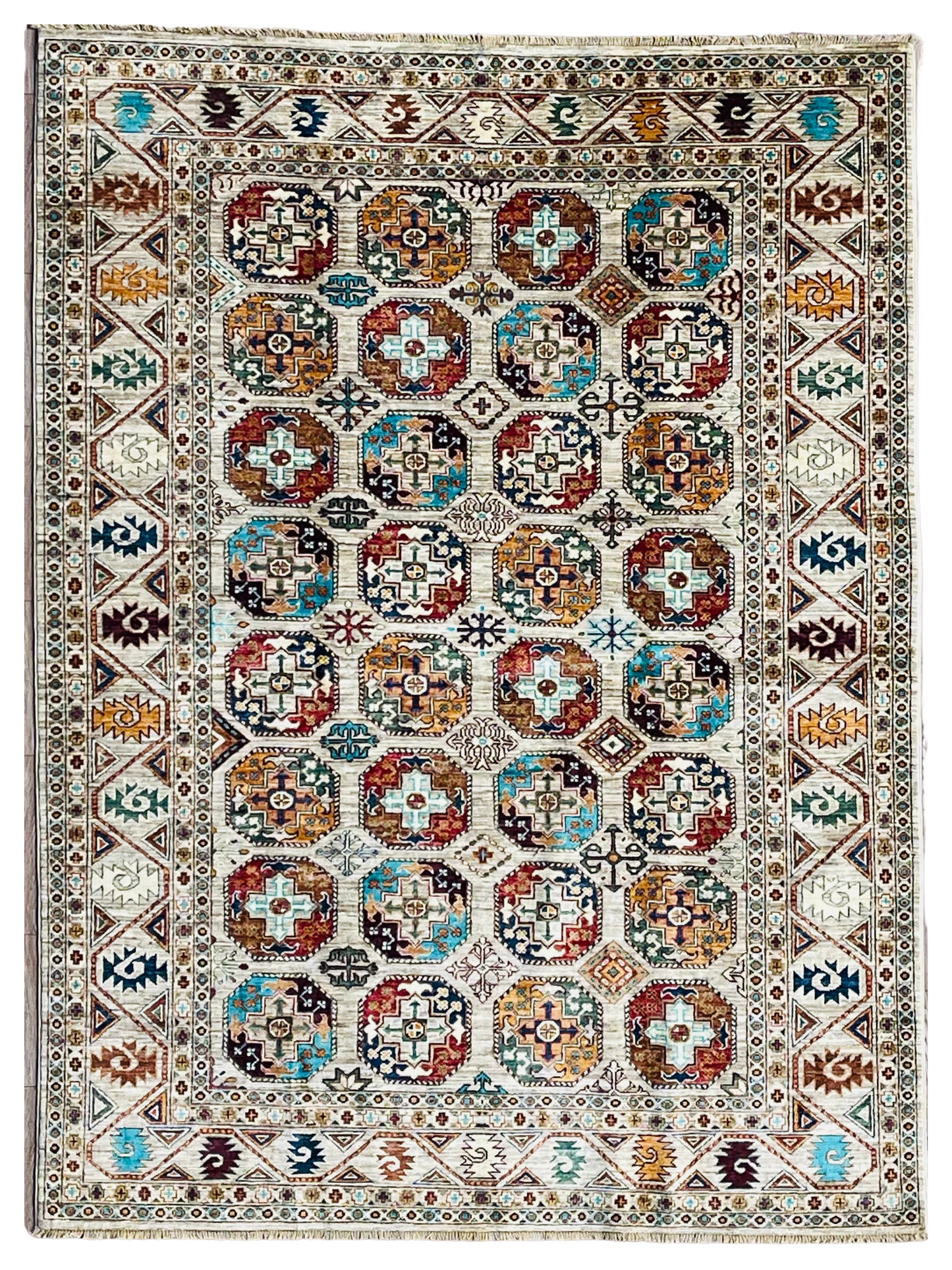 One of a Kind, Pure Wool, Naturally Dyed, Hand Knotted, Fine Afghan Traditional Feel Pai Area Rug – 7’ 5’’ x 5’ 6’’