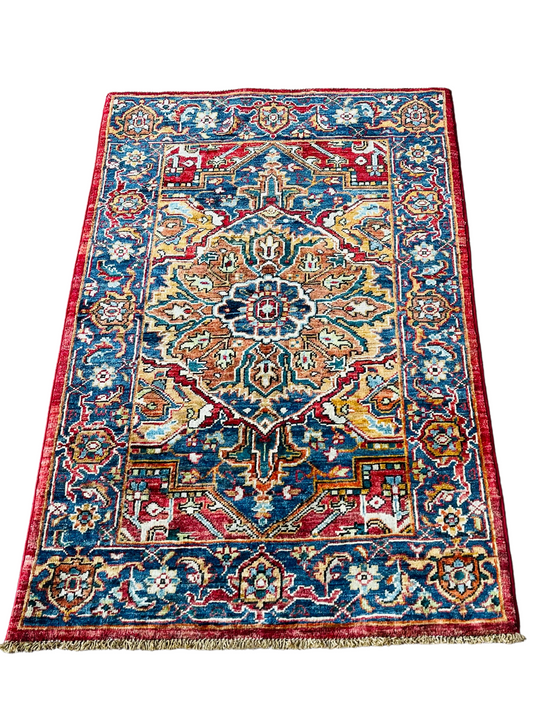 One of a Kind, Pure Wool, Naturally Dyed, Hand Knotted, Fine Afghan Traditional Haris Area Rug – 4’ 4’’ x 2’ 8’’