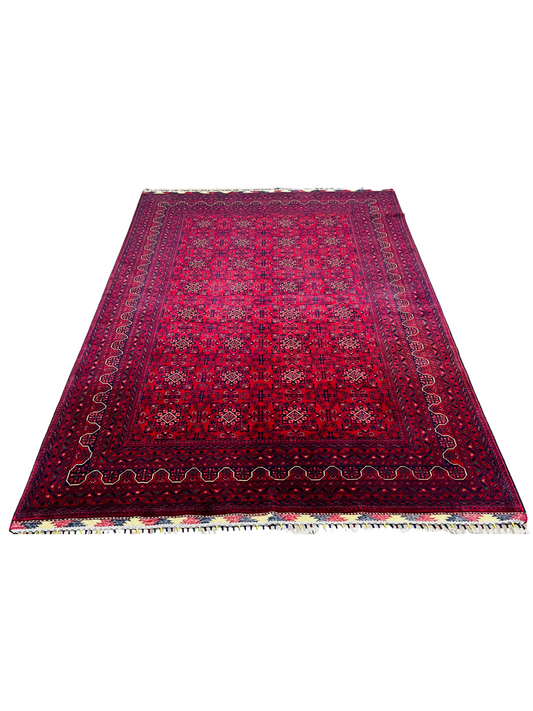 Pure Wool, Naturally Dyed, Hand Knotted, Fine Afghan Traditional Khal Mohammadi Area Rug – 9’ 7’’ x 6’ 6’’