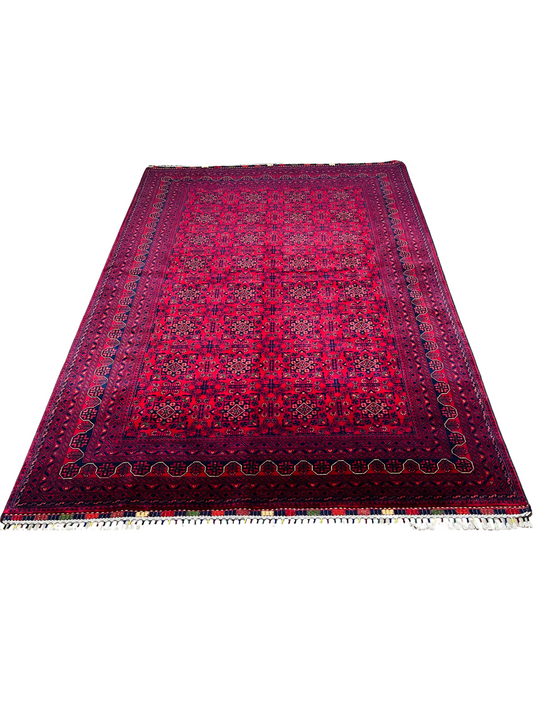 Pure Wool, Naturally Dyed, Hand Knotted, Fine Afghan Traditional Khal Mohammadi Area Rug – 9’ 10’’ x 6’ 8’’