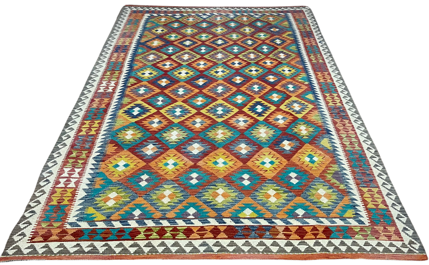 Colorful, Handwoven, Fine Afghan Maimana Kilim - Reversible Area Rug -10’ 2’’ x 6’ 8’’