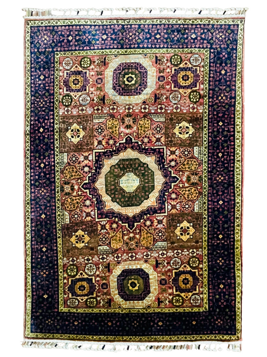 One of a Kind, Pure Wool, Naturally Dyed, Hand Knotted, Fine Afghan Tribal Khorjin Area Rug – 4’ 9’’ x 3’ 3’’