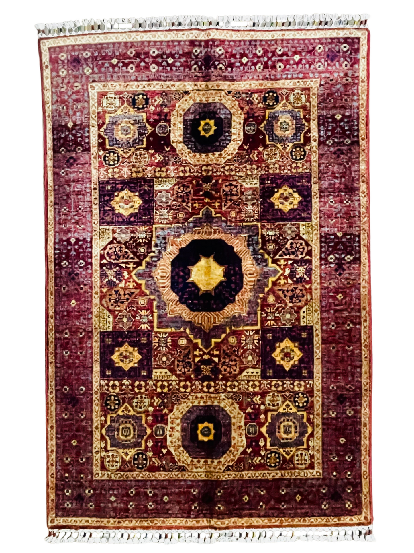 One of a Kind, Pure Wool, Naturally Dyed, Hand Knotted, Fine Afghan Tribal Mamluk Area Rug – 4’ 11’’ x 3’ 3’’