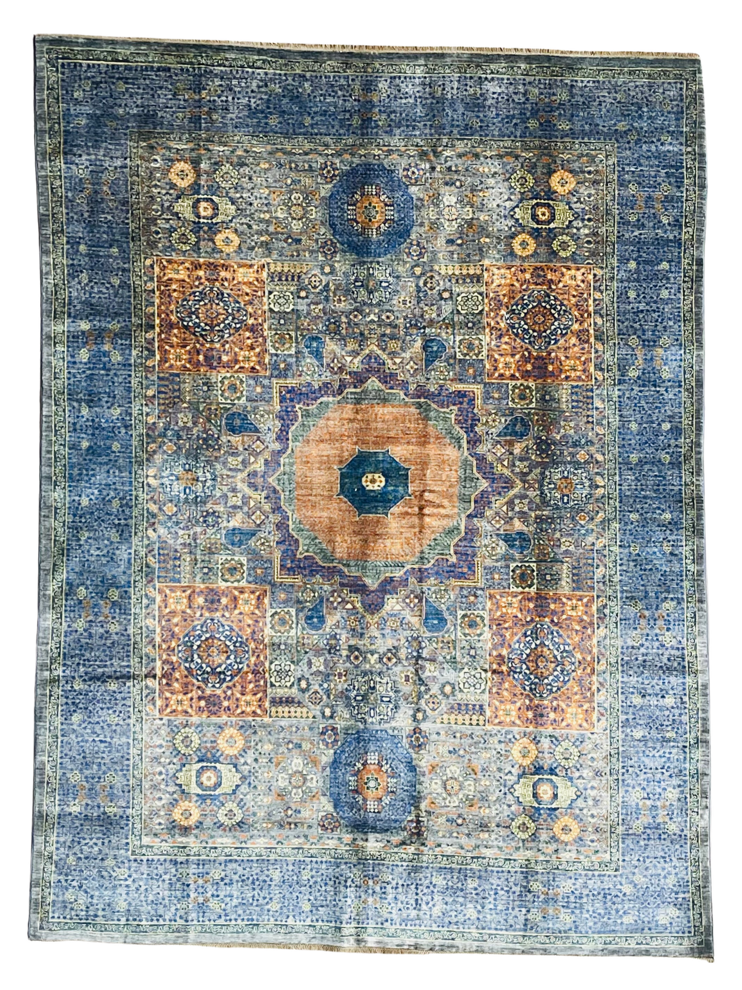 One of a Kind, Pure Wool, Naturally Dyed, Hand Knotted, Fine Afghan Tribal Mamluk Area Rug – 9’ 0’’ x 6’ 9’’