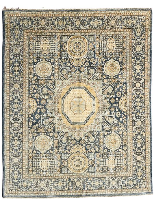 One of a Kind, Pure Wool, Naturally Dyed, Hand Knotted, Fine Afghan Tribal Mamluk Area Rug – 9’ 10’’ x 7’ 10’’