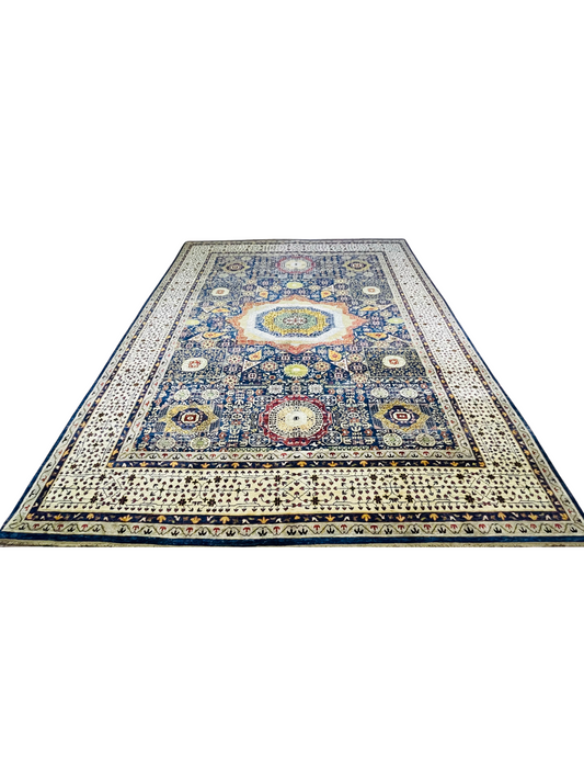 One of a Kind, Pure Wool, Naturally Dyed, Hand Knotted, Fine Afghan Tribal Mamluk Area Rug – 13’ 9’’ x 10’ 2’’