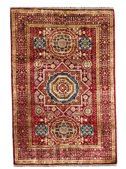 One of a Kind, Pure Wool, Naturally Dyed, Hand Knotted, Fine Afghan Tribal Mamluk Area Rug – 5’ 11’’ x 4’ 1’’