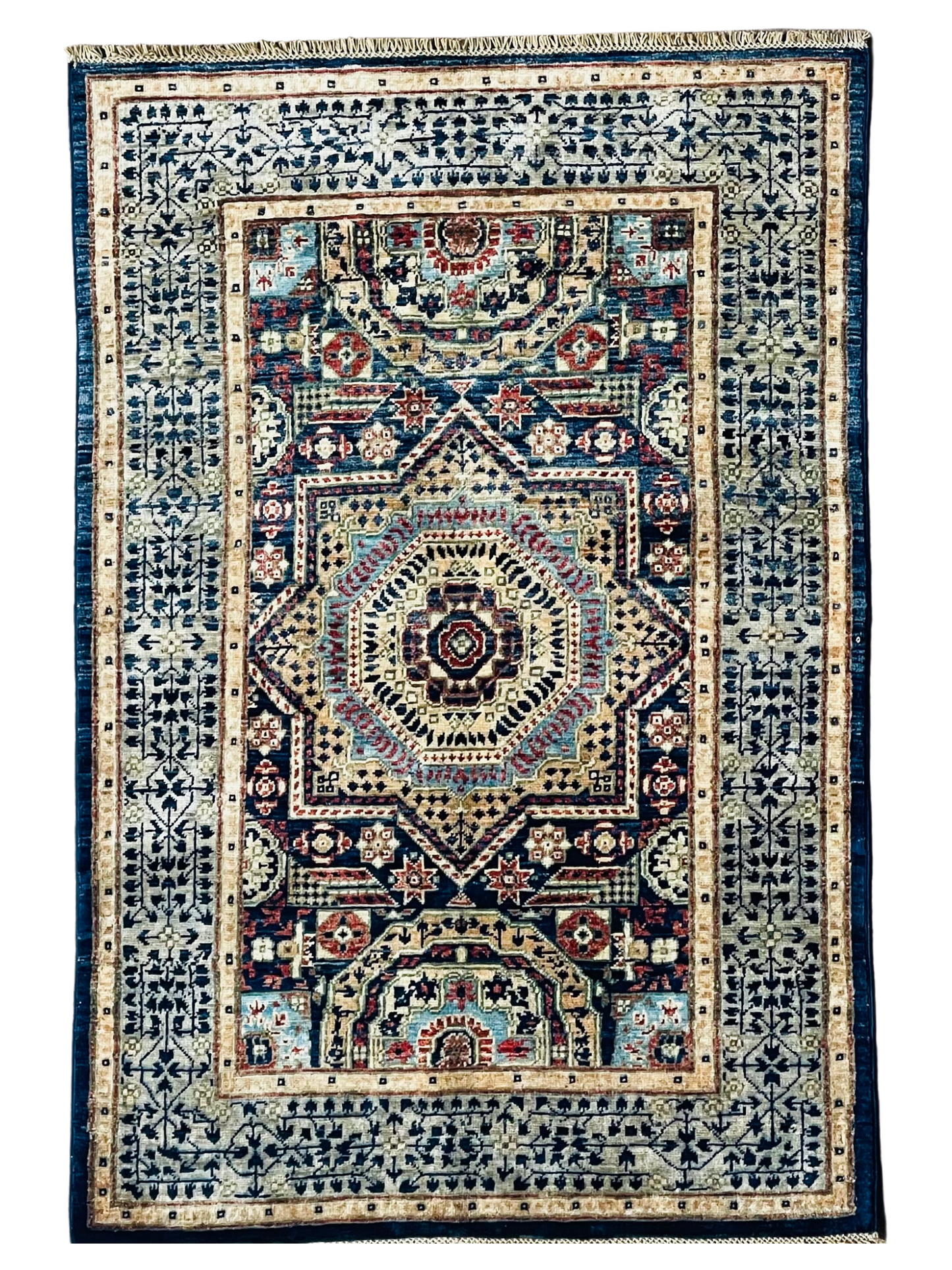 One of a Kind, Pure Wool, Naturally Dyed, Hand Knotted, Fine Afghan Tribal Mamluk Area Rug – 4’ 10’’ x 3’ 3’’