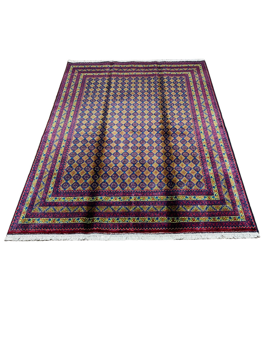 Beautiful, Pure Wool, Naturally Dyed, Hand Knotted, Fine Afghan Traditional Mauri Gul Area Rug – 6’ 5’’ x 4’ 10’’