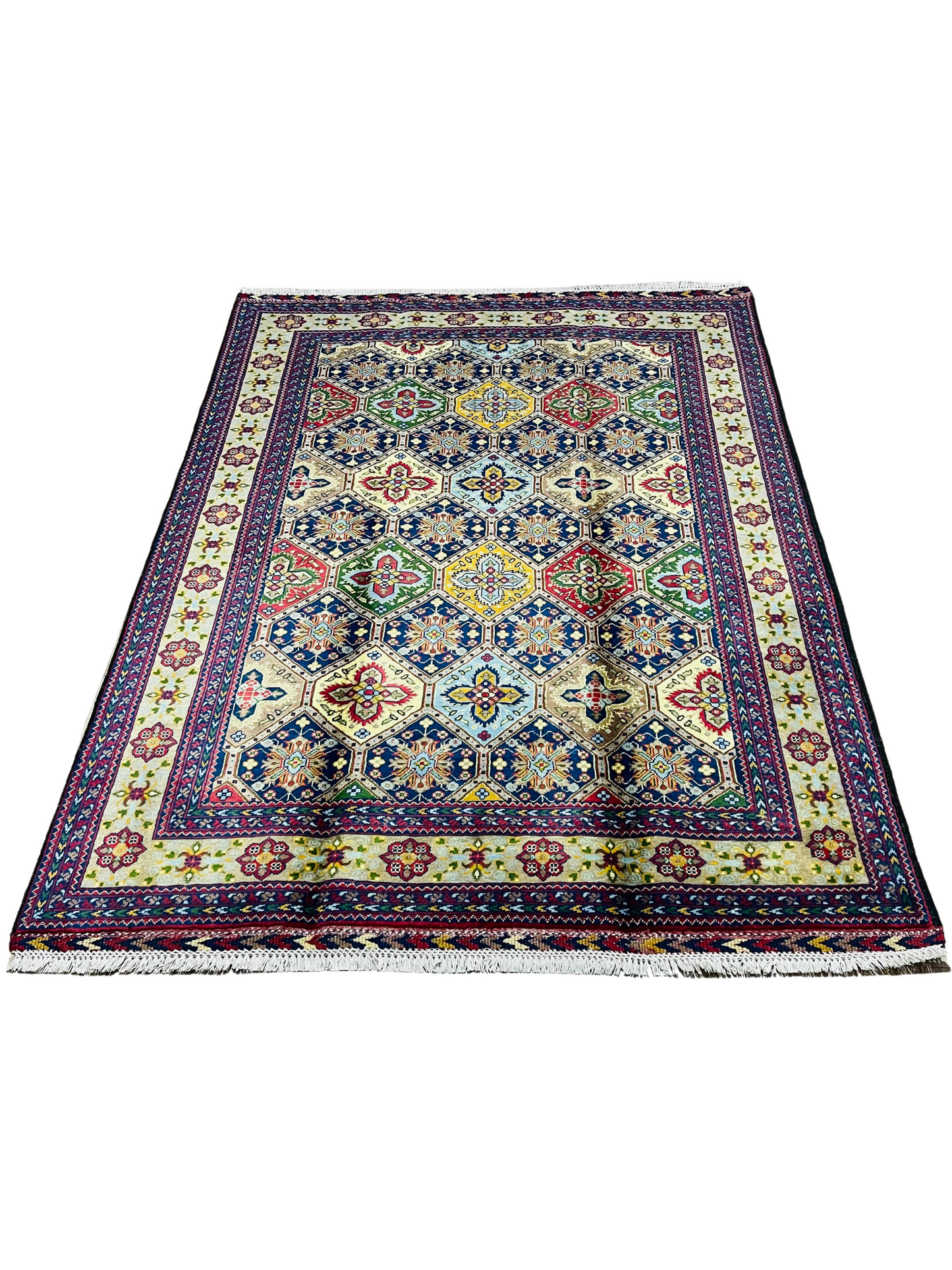 One of a Kind, Pure Wool, Naturally Dyed, Hand Knotted, Fine Afghan Tribal Merinos Area Rug – 6’ 4’’ x 4’ 8’’