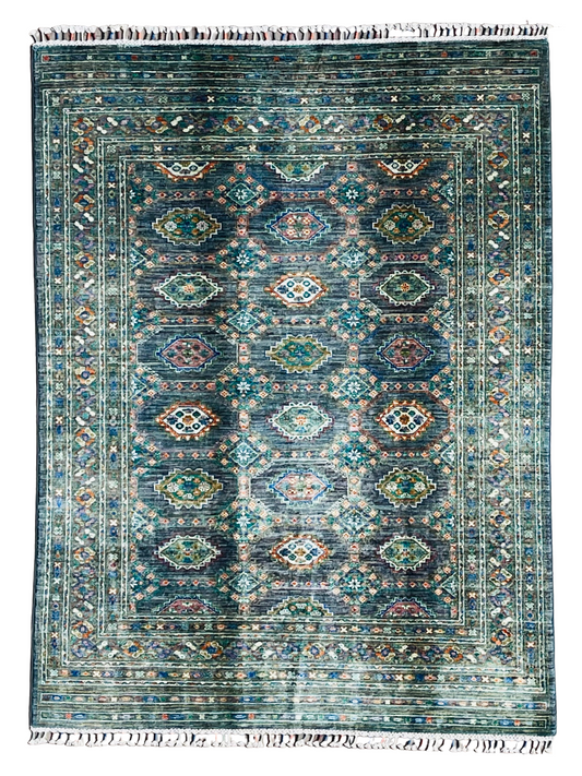 One of a Kind, Fine, Pure Wool, Naturally Dyed, Hand Knotted, Afghan Traditional Waziri Area Rug - 7’ 1’’ x 5’ 5’’