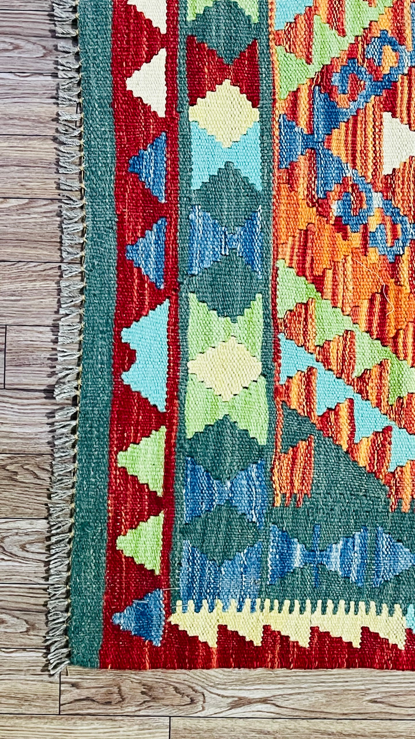 Colorful, Handwoven, Fine Afghan Maimana Kilim - Reversible Runner Rug - 9’ 10’’ x 2’ 9’’