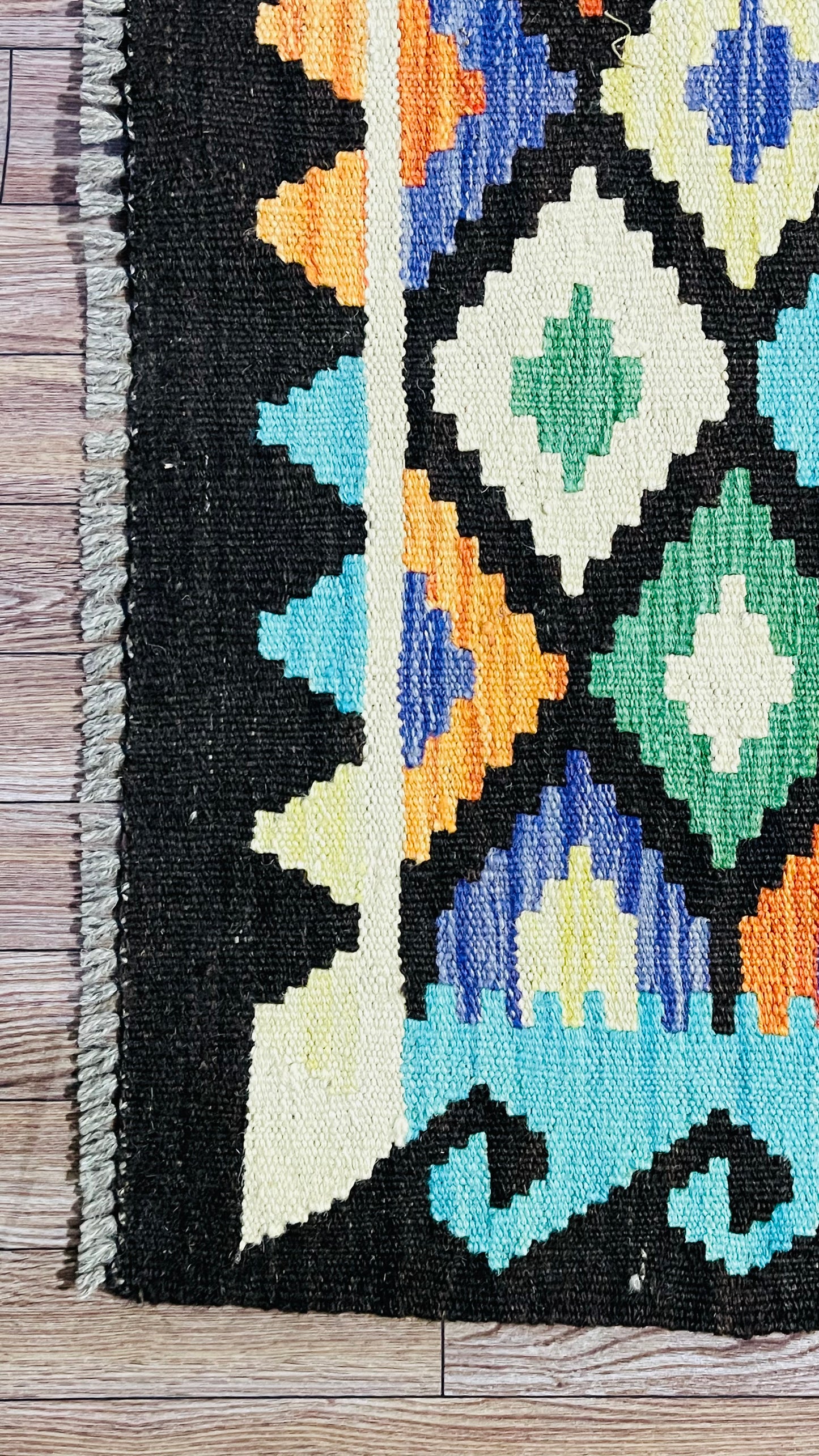 Colorful, Handwoven, Fine Afghan Maimana Kilim - Reversible Runner Rug - 9’ 8’’ x 2’ 9’’