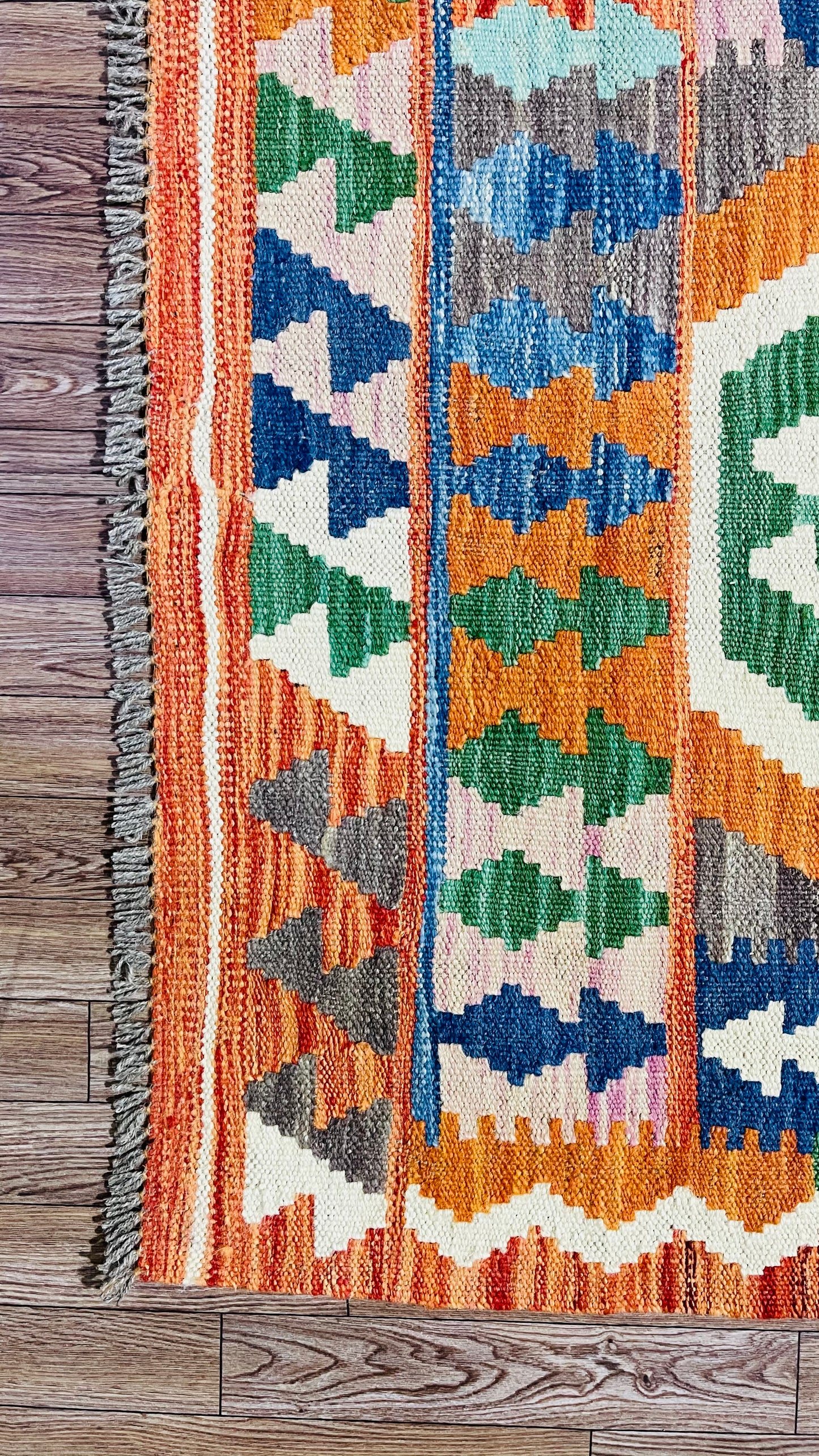 Colorful, Handwoven, Fine Afghan Maimana Kilim - Reversible Runner Rug - 9’ 7’’ x 2’ 9’’