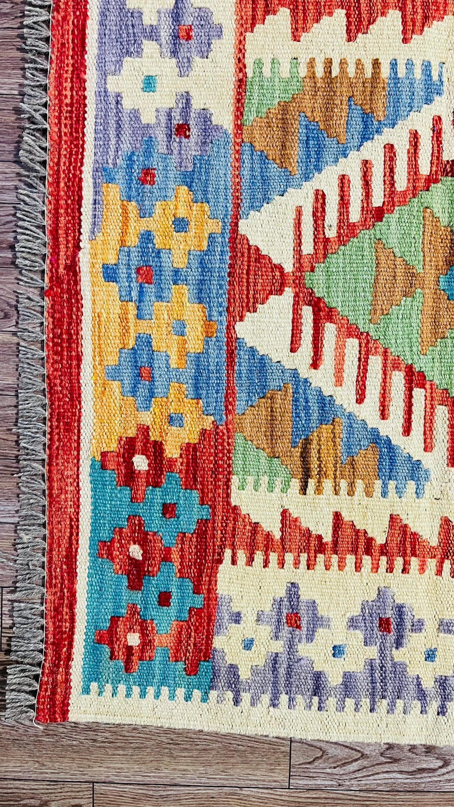 Colorful, Handwoven, Fine Afghan Maimana Kilim - Reversible Runner Rug - 9’ 8’’ x 2’ 5’’