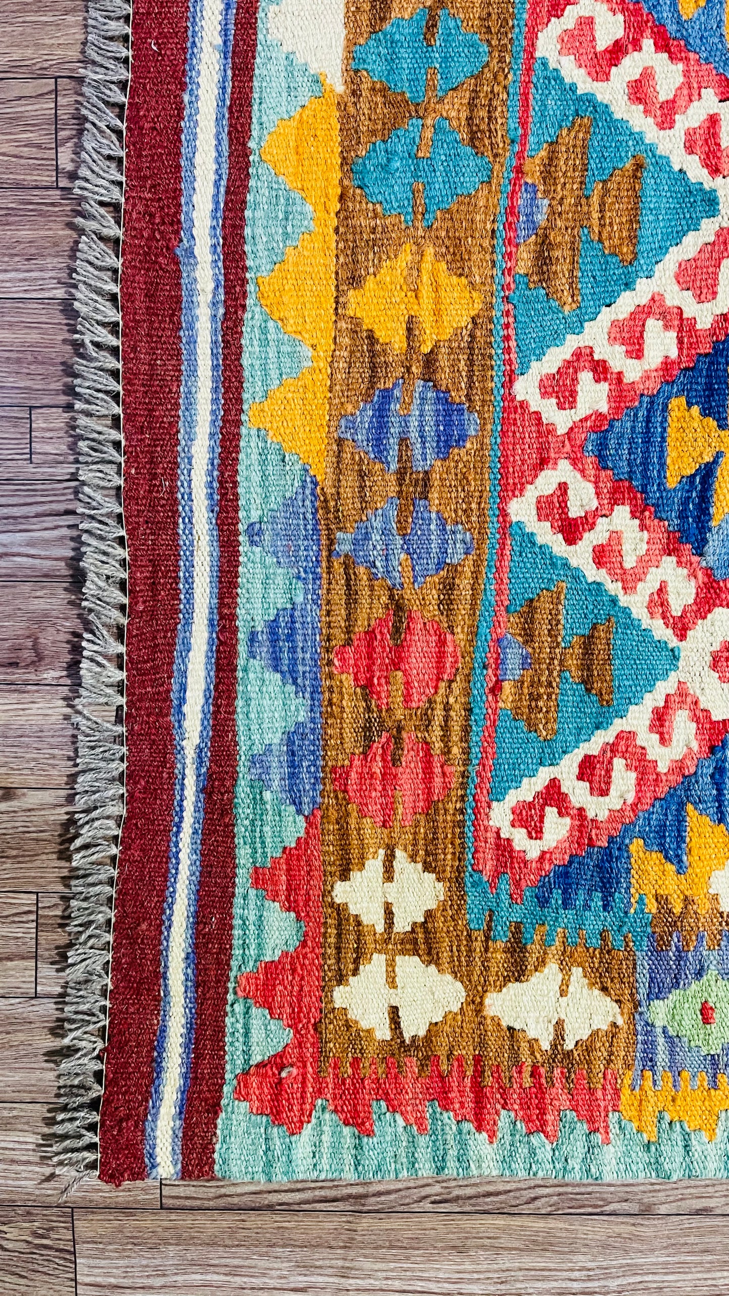 Colorful, Handwoven, Fine Afghan Maimana Kilim - Reversible Runner Rug - 9’ 10’’ x 2’ 5’’