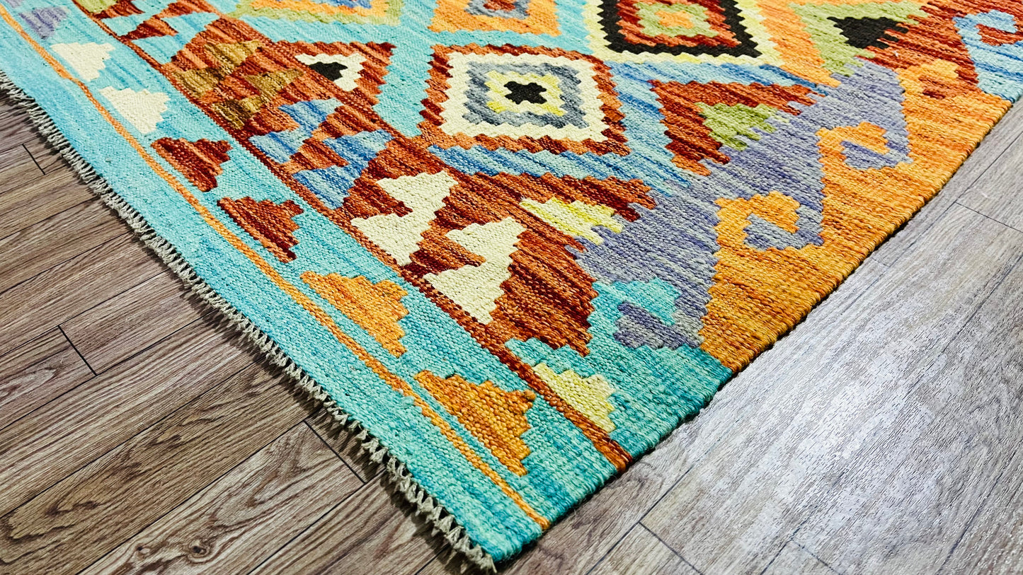 Colorful, Handwoven, Fine Afghan Maimana Kilim - Reversible Runner Rug - 9’ 10’’ x 2’ 8’’