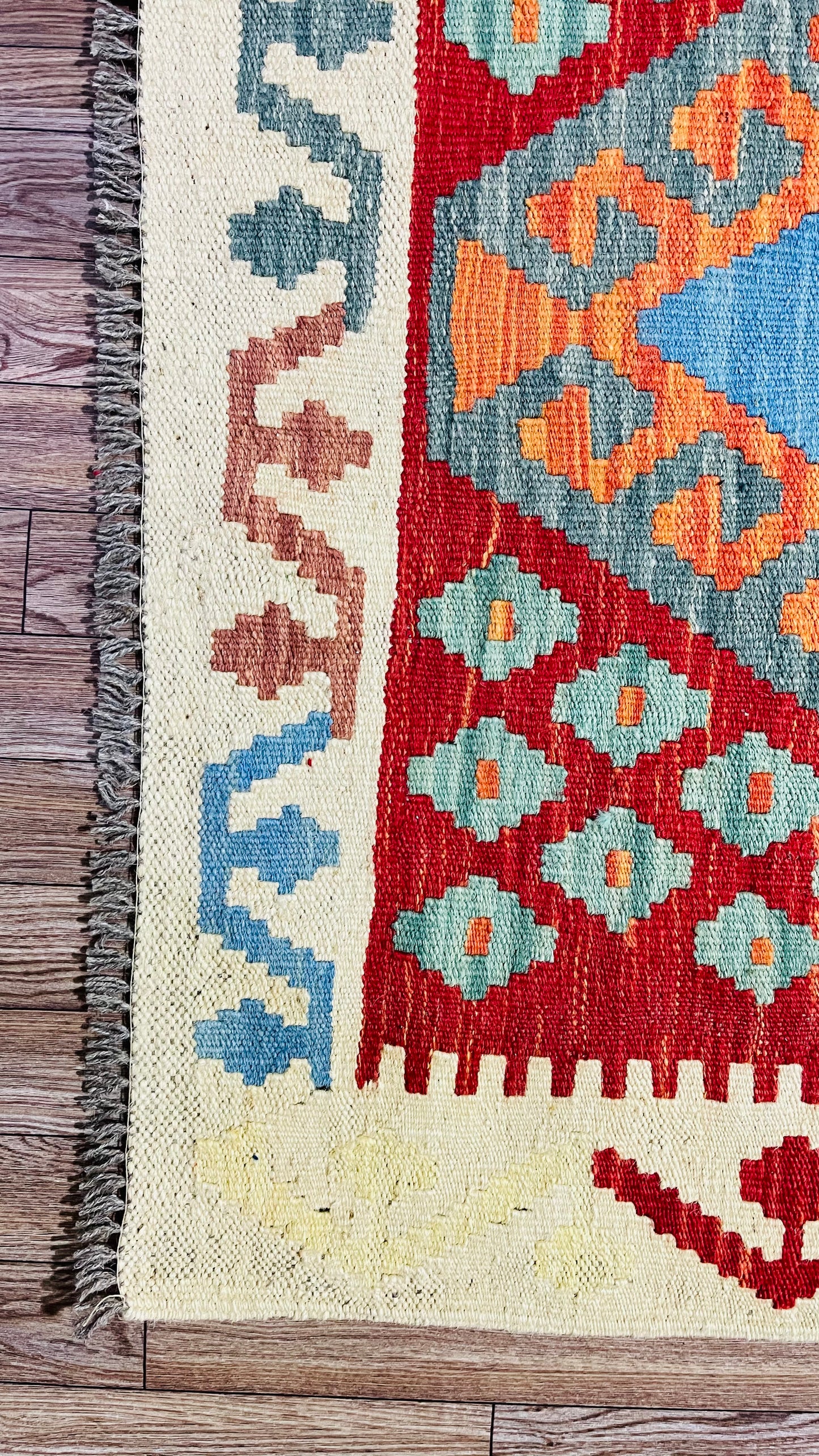 Colorful, Handwoven, Fine Afghan Maimana Kilim - Reversible Runner Rug - 9’ 11’’ x 2’ 8’’