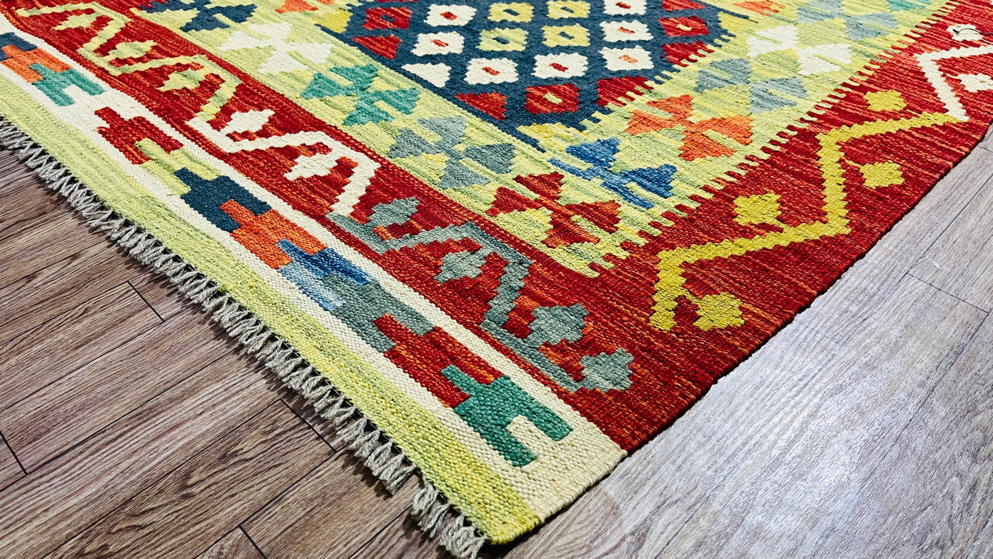 Colorful, Handwoven, Fine Afghan Maimana Kilim - Reversible Runner Rug - 9’ 11’’ x 2’ 9’’