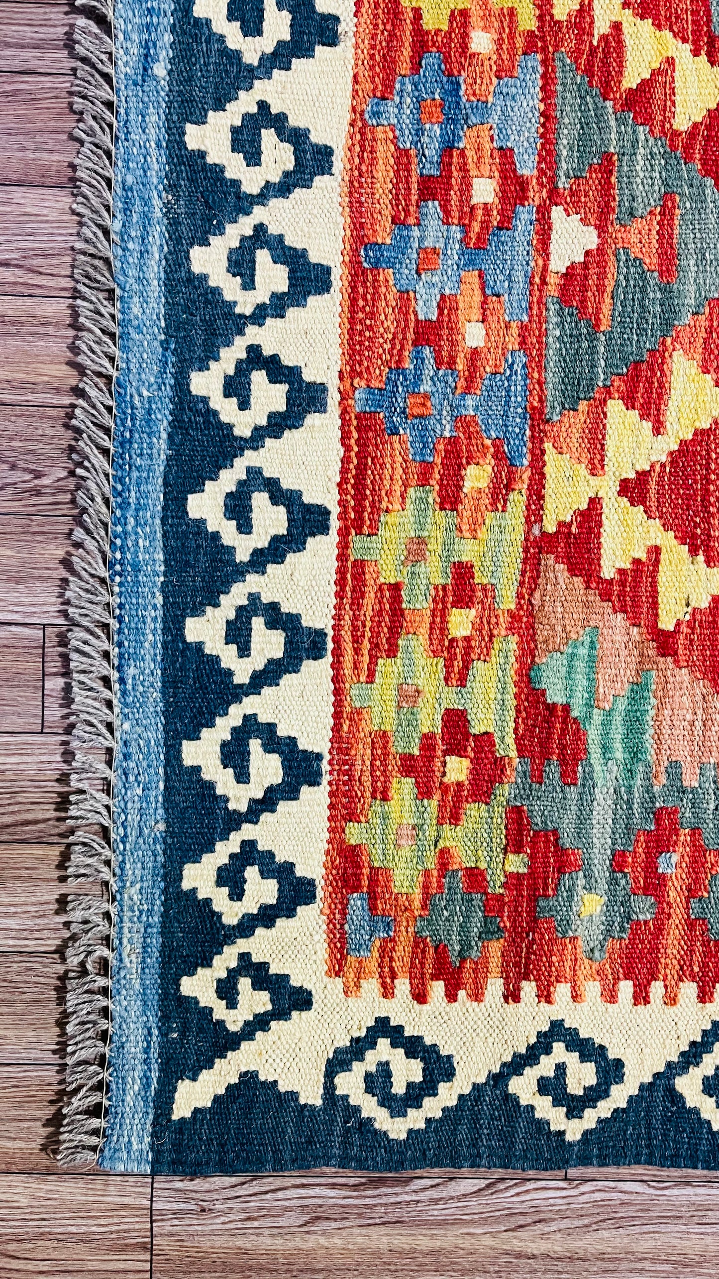 Colorful, Handwoven, Fine Afghan Maimana Kilim - Reversible Runner Rug - 8’ 0’’ x 2’ 10’’