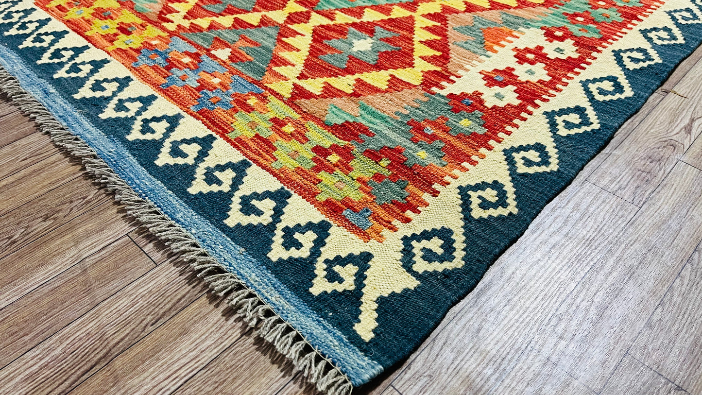 Colorful, Handwoven, Fine Afghan Maimana Kilim - Reversible Runner Rug - 8’ 0’’ x 2’ 10’’