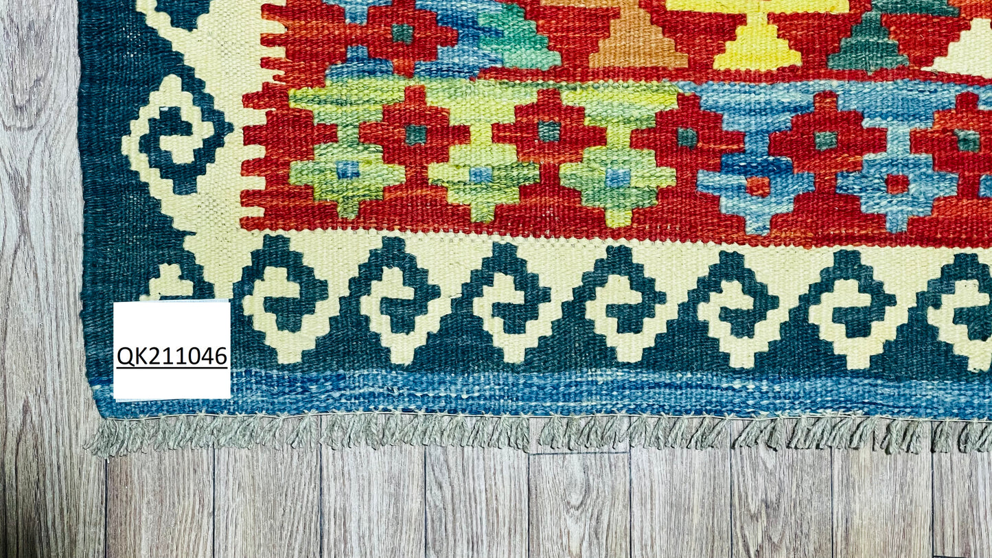 Colorful, Handwoven, Fine Afghan Maimana Kilim - Reversible Runner Rug - 8’ 0’’ x 2’ 10’’