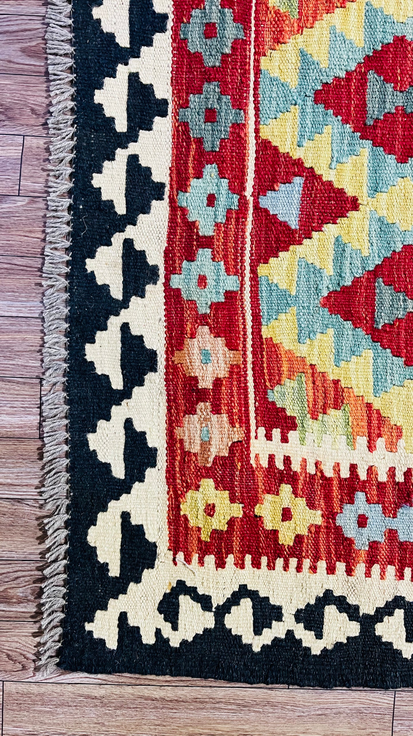 Colorful, Handwoven, Fine Afghan Maimana Kilim - Reversible Runner Rug - 9’ 9’’ x 2’ 9’’