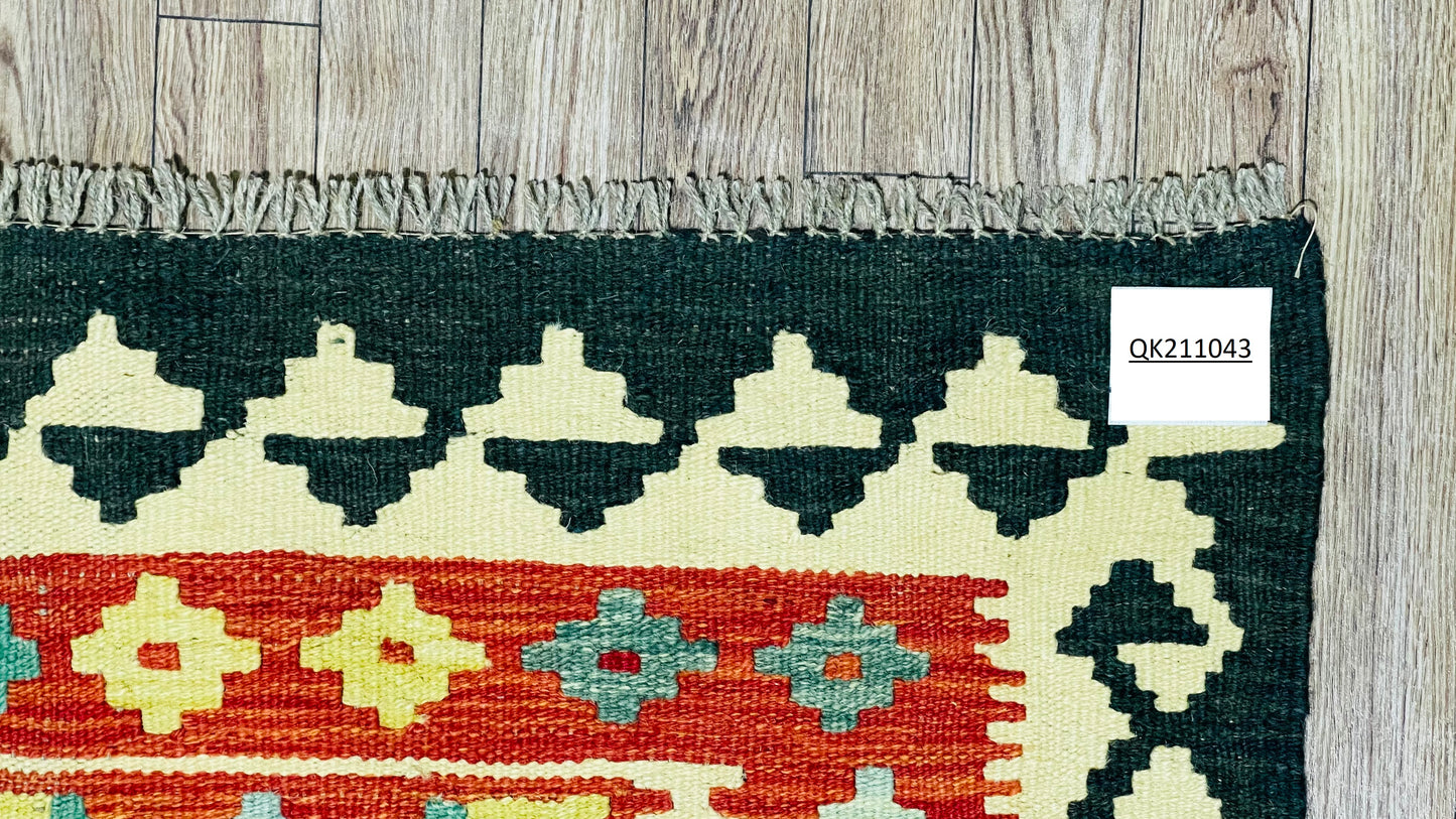 Colorful, Handwoven, Fine Afghan Maimana Kilim - Reversible Runner Rug - 9’ 9’’ x 2’ 9’’