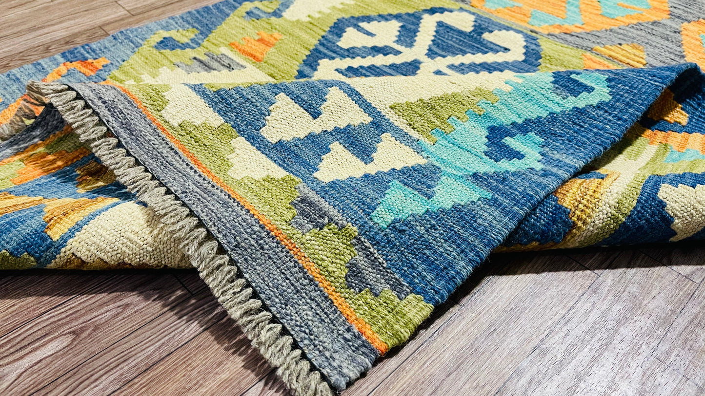 Colorful, Handwoven, Fine Afghan Maimana Kilim - Reversible Runner Rug - 9’ 9’’ x 2’ 7’’