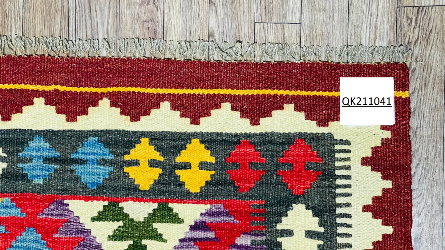 Colorful, Handwoven, Fine Afghan Maimana Kilim - Reversible Runner Rug - 9’ 9’’ x 2’ 9’’