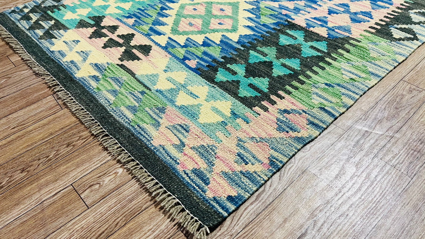 Colorful, Handwoven, Fine Afghan Maimana Kilim - Reversible Runner Rug - 10’ 0’’ x 2’ 8’’