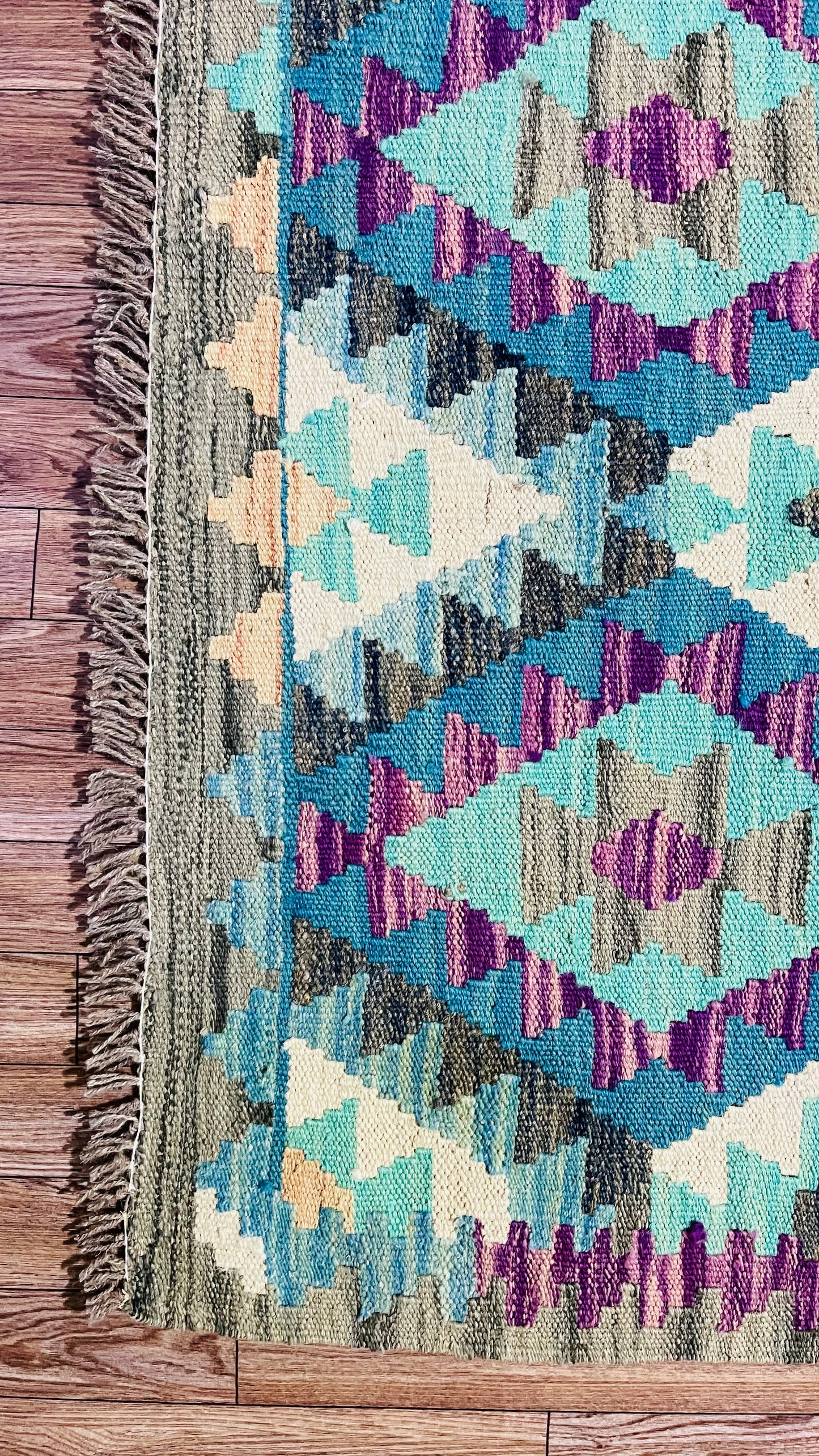 Colorful, Handwoven, Fine Afghan Maimana Kilim - Reversible Runner Rug - 9’ 9’’ x 2’ 7’’