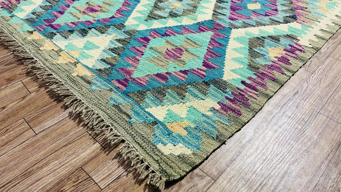 Colorful, Handwoven, Fine Afghan Maimana Kilim - Reversible Runner Rug - 9’ 9’’ x 2’ 7’’