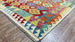 Colorful, Handwoven, Fine Afghan Maimana Kilim -Reversible Area Rug - 9’ 8’’ x 6’ 8’’