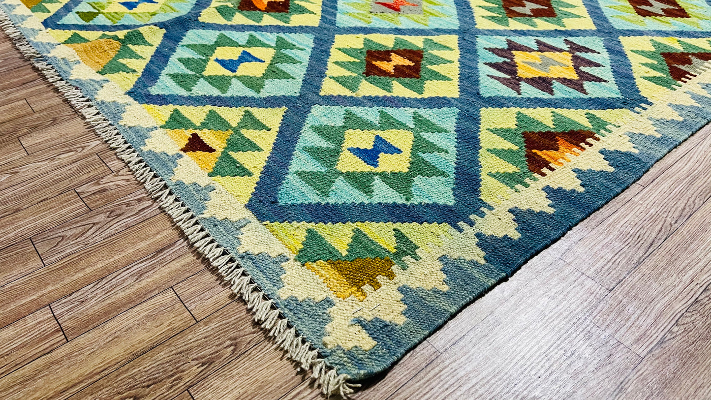 Colorful, Handwoven, Fine Afghan Maimana Kilim - Reversible Area Rug - 6’ 7’’ x 4’ 12’’