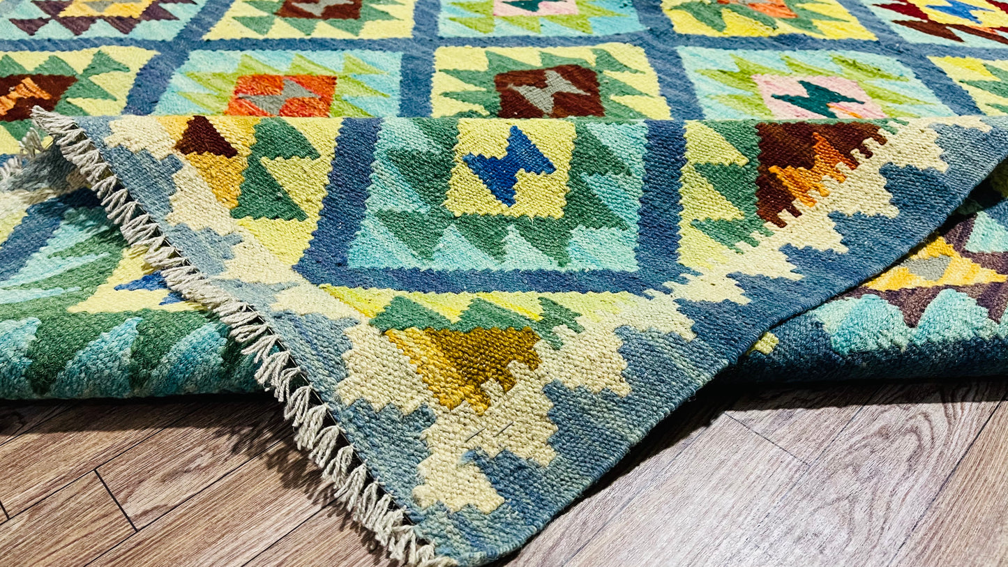 Colorful, Handwoven, Fine Afghan Maimana Kilim - Reversible Area Rug - 6’ 7’’ x 4’ 12’’