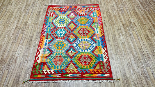 Colorful, Handwoven, Fine Afghan Maimana Kilim - Reversible Area Rug - 5’ 0’’ x 3’ 3’’