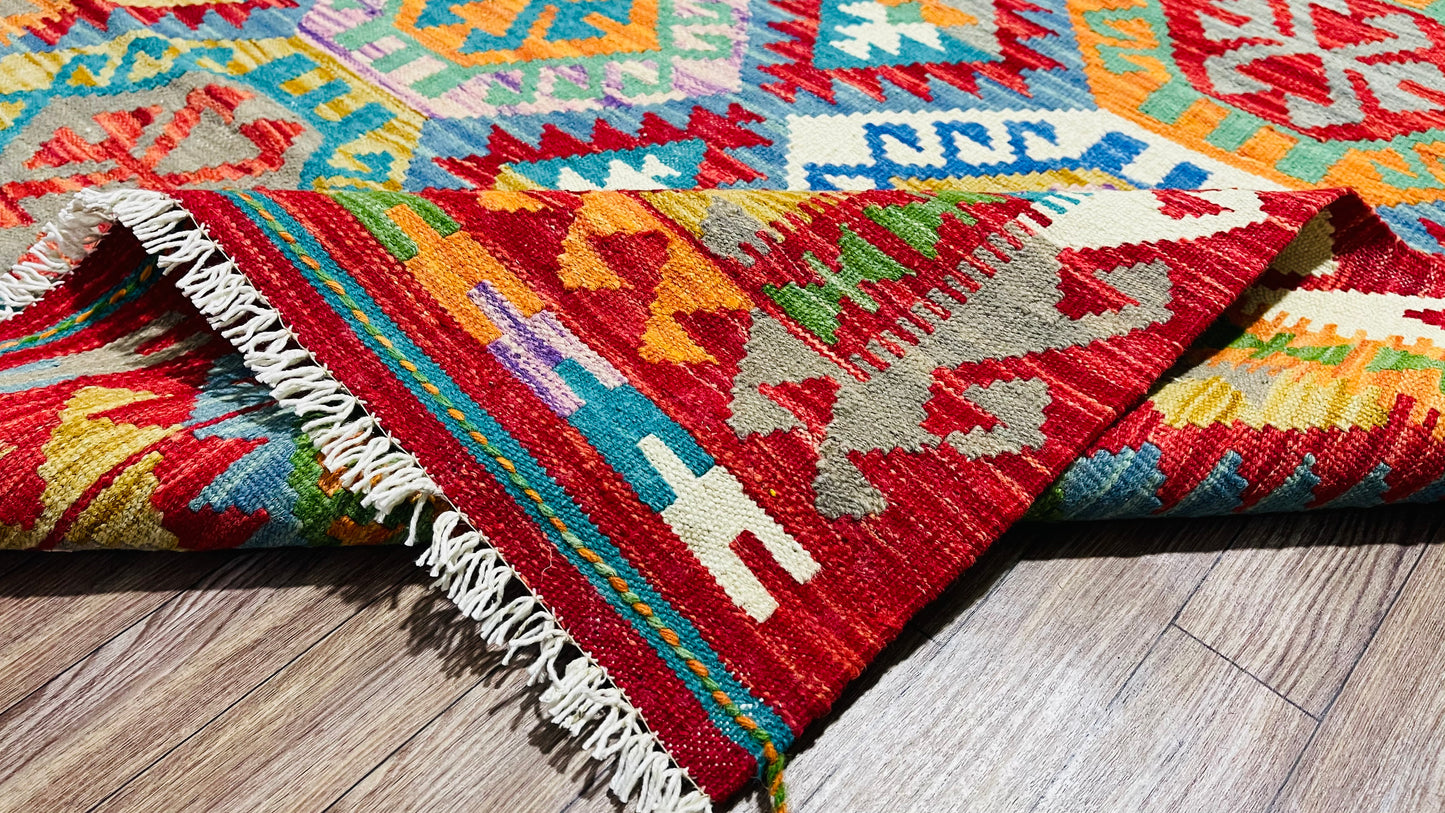 Colorful, Handwoven, Fine Afghan Maimana Kilim - Reversible Area Rug - 5’ 0’’ x 3’ 3’’