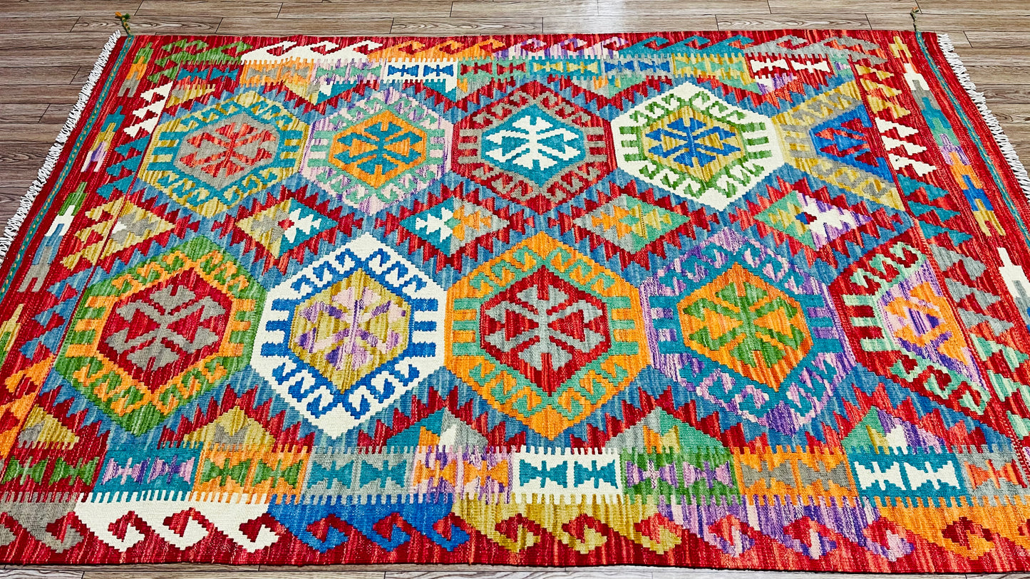 Colorful, Handwoven, Fine Afghan Maimana Kilim - Reversible Area Rug - 5’ 0’’ x 3’ 3’’