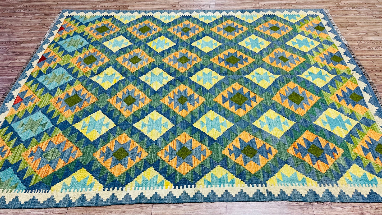 Colorful, Handwoven, Fine Afghan Maimana Kilim - Reversible Area Rug - 6’ 2’’ x 4’ 12’’