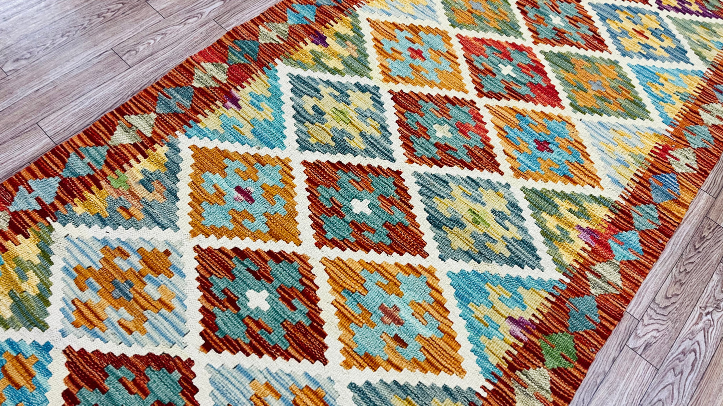 Colorful, Handwoven, Fine Afghan Maimana Kilim - Reversible Runner Rug - 6’ 0’’ x 2’ 7’’