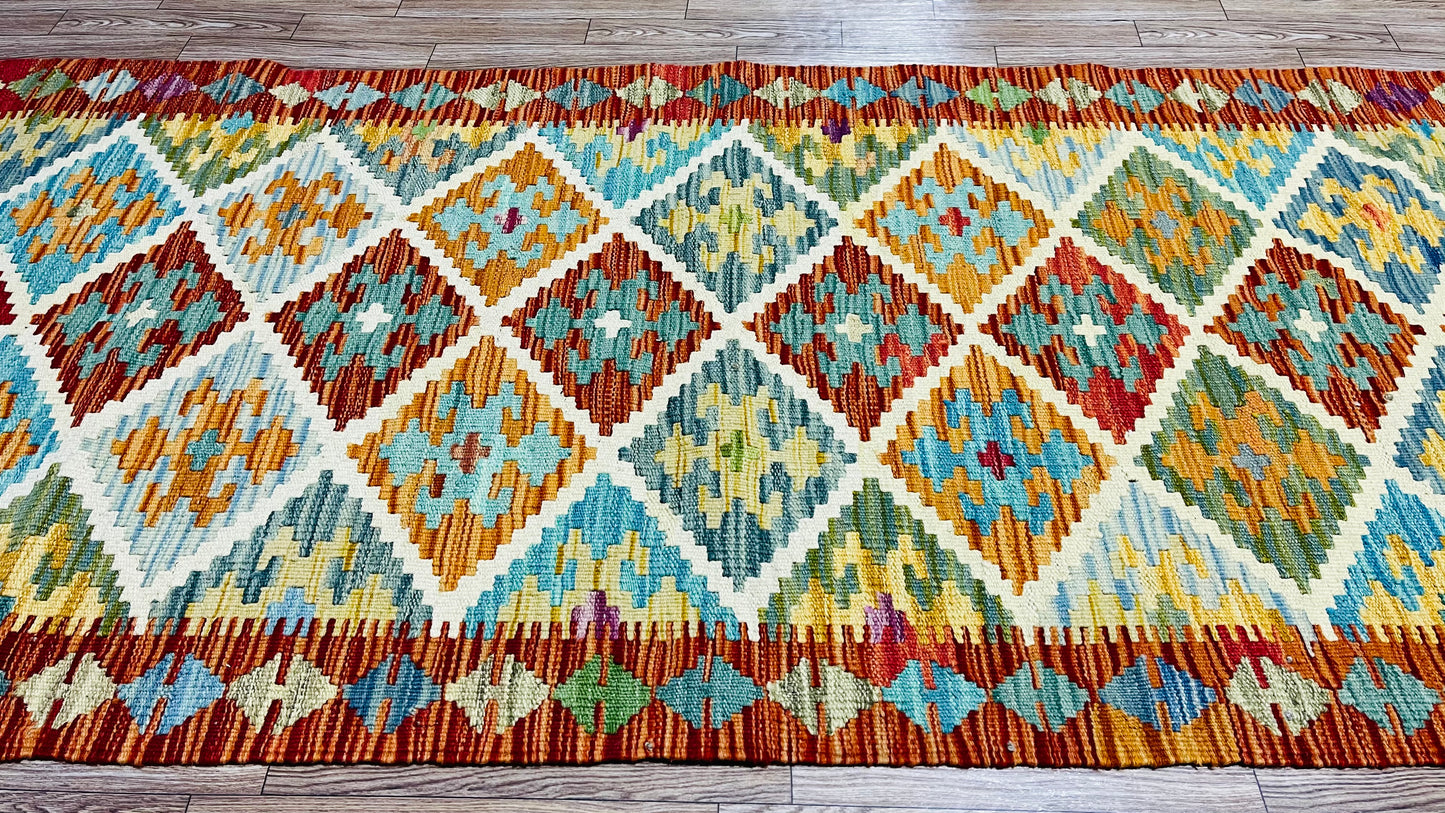 Colorful, Handwoven, Fine Afghan Maimana Kilim - Reversible Runner Rug - 6’ 0’’ x 2’ 7’’