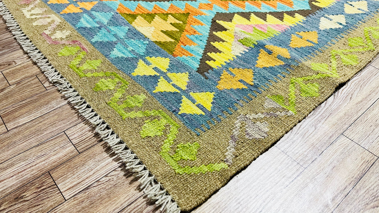 Colorful, Handwoven, Fine Afghan Maimana Kilim - Reversible Area Rug - 4’ 12’’ x 3’ 5’’