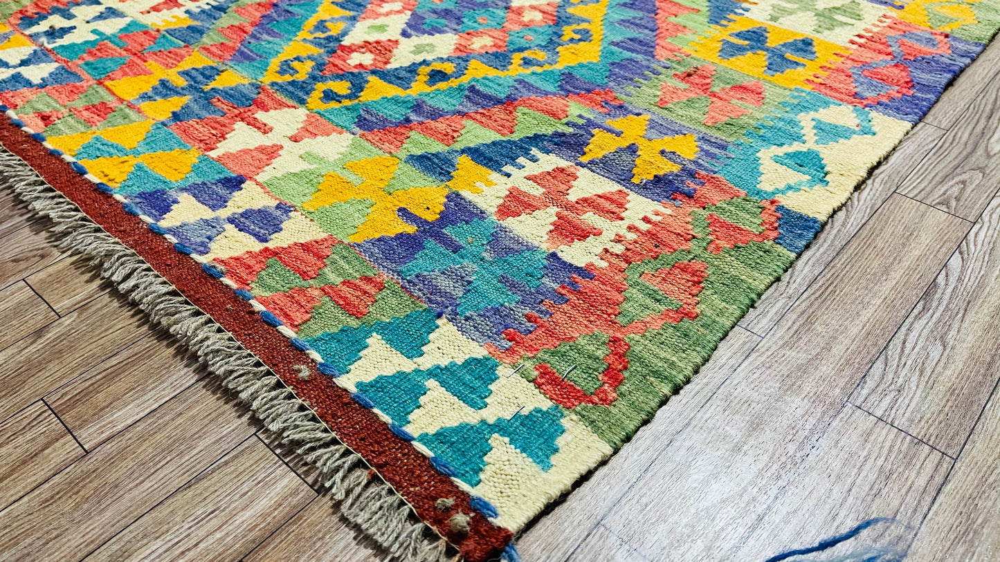 Colorful, Handwoven, Fine Afghan Maimana Kilim - Reversible Area Rug - 4’ 1’’ x 2’ 8’’