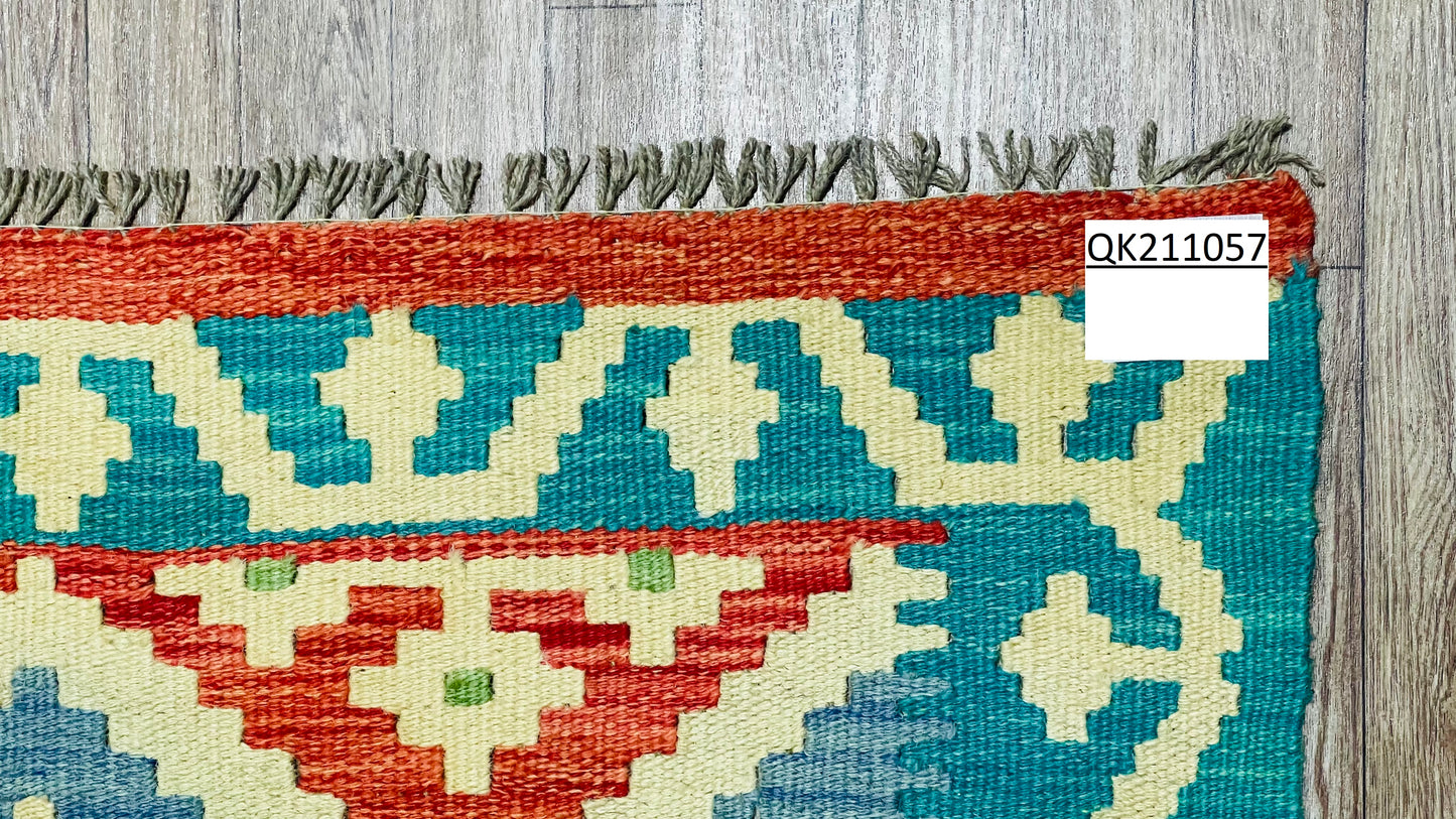 Colorful, Handwoven, Fine Afghan Maimana Kilim - Reversible Area Rug - 3’ 11’’ x 2’ 7’’